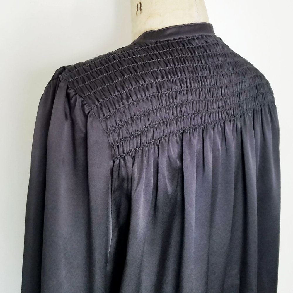 OTTE GRAYDN Womens Grey Satin Blouse Top Long Sleeve Mandarin Collar Silk NWT S